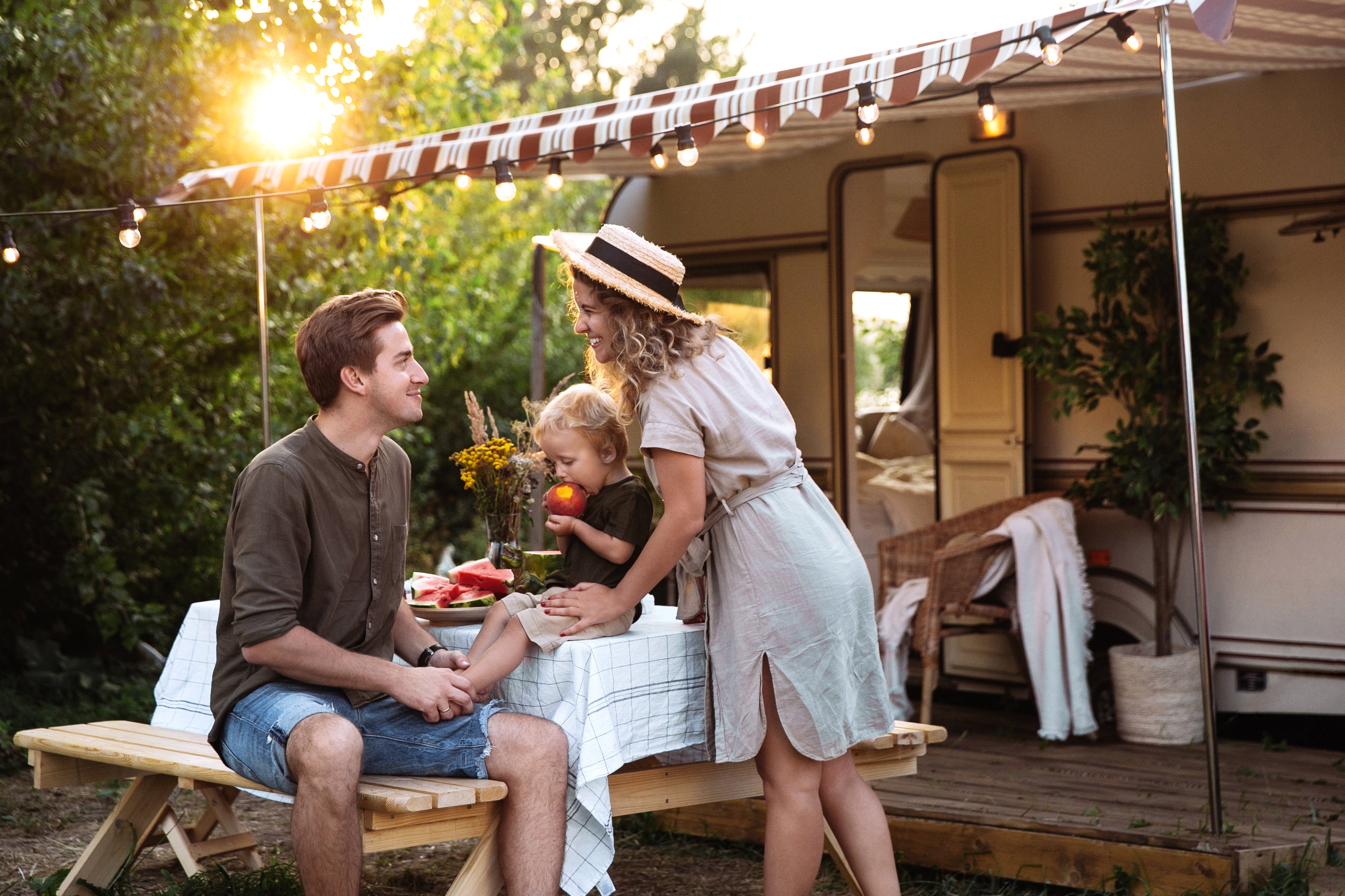 Young family and their RV camper